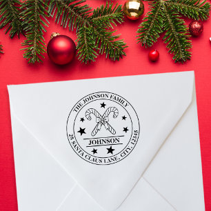 Emblem der Familie Candy Cane und Bow + Adresse Gummistempel