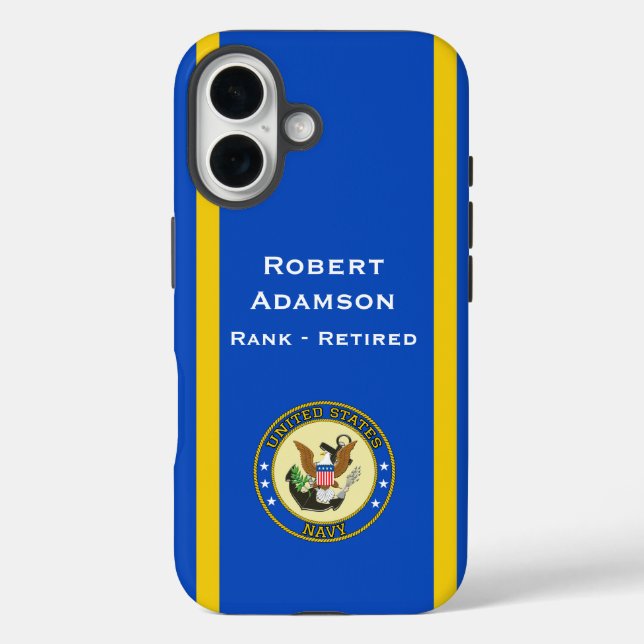 Emblem und Farben der US-Marine personalisieren iPhone 16 Hülle (Rückseite)