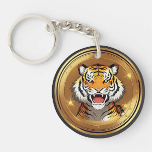 Emblème de tête de tigre sur fond circulaire doré