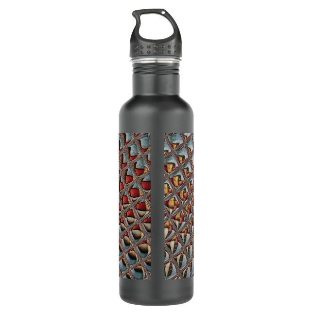 Embossed Ash Gray Maroon Checkered: Eine moderne K Edelstahlflasche (Rückseite)