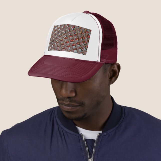 Embossed Ash Gray Maroon Checkered: Eine moderne K Truckerkappe (Beispiel)