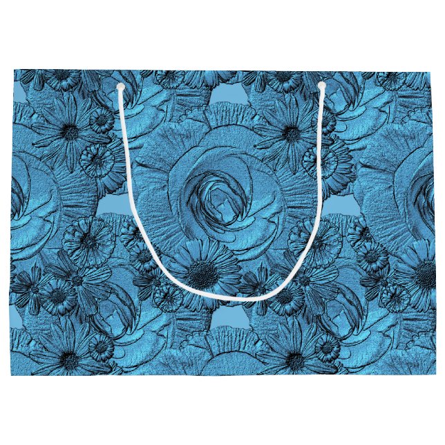 Embossed Blume-Blue Green-GIFT BAG L Große Geschenktüte (Rückseite)