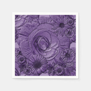 Embossed Blume-Dunkel-Lila-COCKTAIL-NAPKINS Serviette