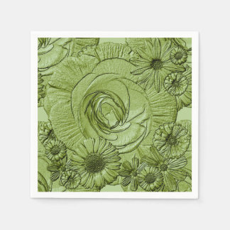 Embossed Blume Green-COCKTAIL-NAPKINS Serviette