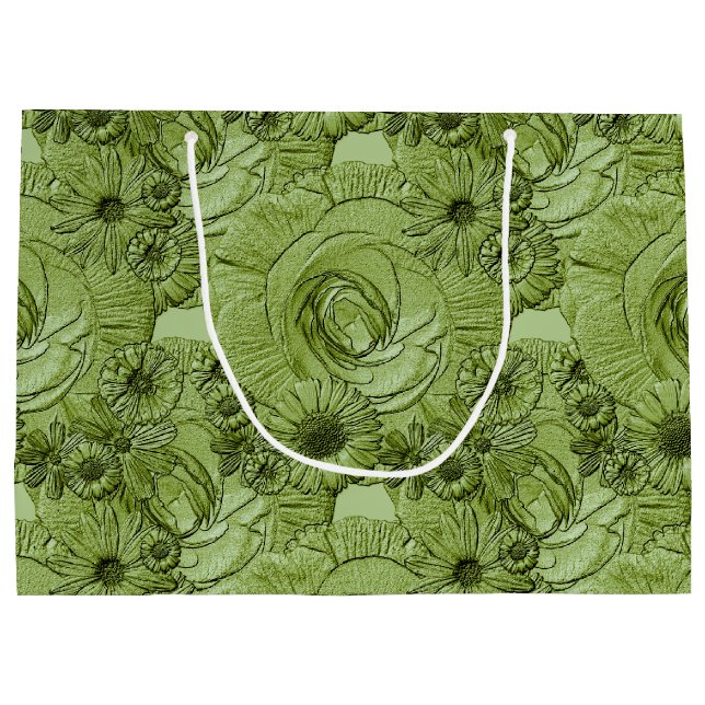 Embossed Blume-Green-GIFT BAG L Große Geschenktüte (Rückseite)