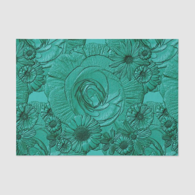Embossed Blume-Jade Green Tissue Wrapping Seidenpapier (Vorderseite)