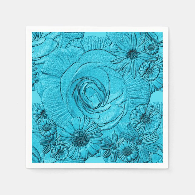 Embossed Blume-Lt Blue-COCKTAIL NAPKINS Serviette (Vorderseite)