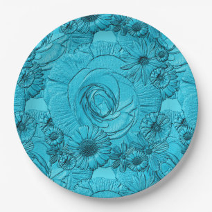 Embossed Blume-LT Blue PAPER-TELLER Pappteller