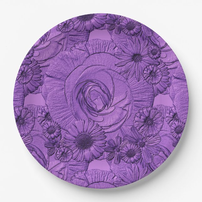Embossed Blume-Med Lila-PAPER-TELLER Pappteller (Vorderseite)