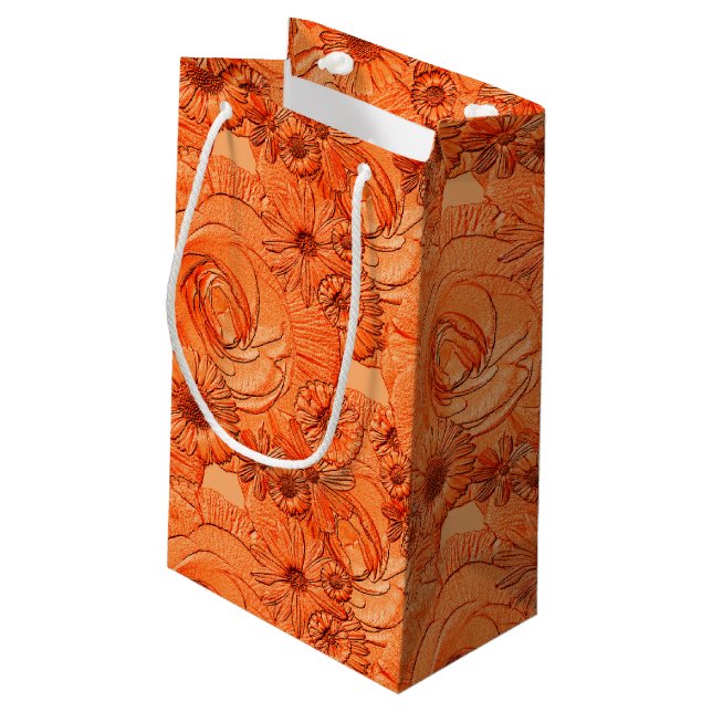 Embossed Blume-Orange-GIFT BAG S Kleine Geschenktüte (Rückseite Schrägansicht)