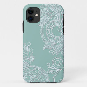 Embossed Boho Aquamarin Paisley iPhone 11 Hülle