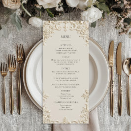 Embossed Elegant Ivory Floral Wedding Menu Menükarte