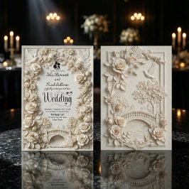 Embossed Faux Stone Romantic Black-Tie Wedding Einladung