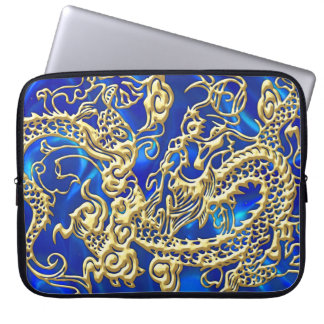 Embossed Gold Dragon auf BlueSatin Print Laptopschutzhülle