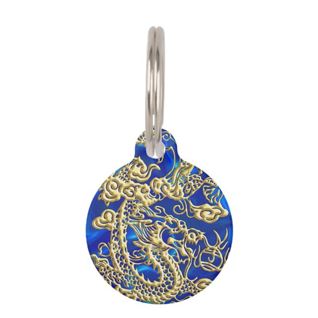 Embossed Gold Dragon auf BlueSatin Print Tiermarke (Rückseite)