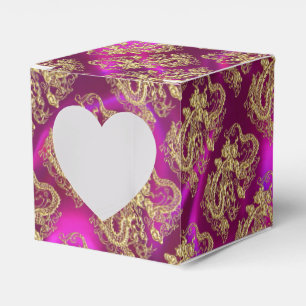 Embossed Gold Dragon Magenta Satin Print Geschenkschachtel
