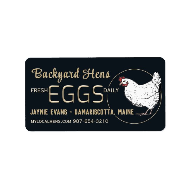Embossed Gold Fresh Eggs White Hen on Black Adressaufkleber (Vorne)