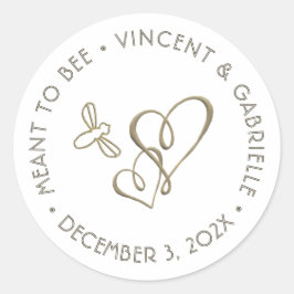 Embossed Gold Hearts and Bee Classy Mini Wedding Runder Aufkleber