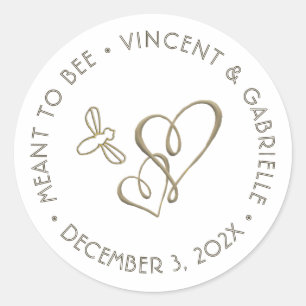 Embossed Gold Hearts and Bee Classy Mini Wedding Runder Aufkleber