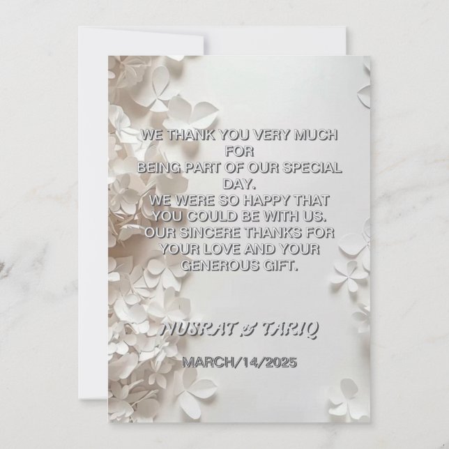 Embossed Gray Floral Texture Vielen Dank für Ihre  Einladung (Rückseite)
