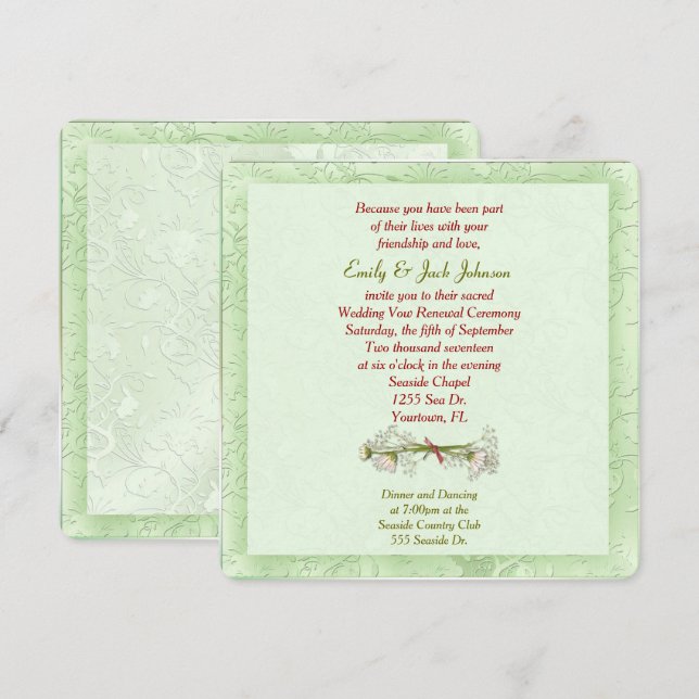 Embossed Green Wedding Vow Erneuerung Einladung (Vorne/Hinten)