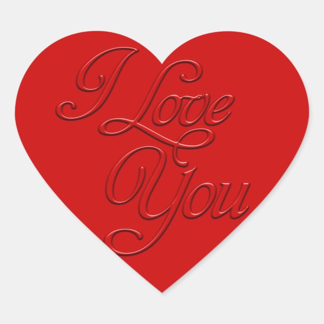 Embossed I Liebe You Heart Herz-Aufkleber (Vorderseite)