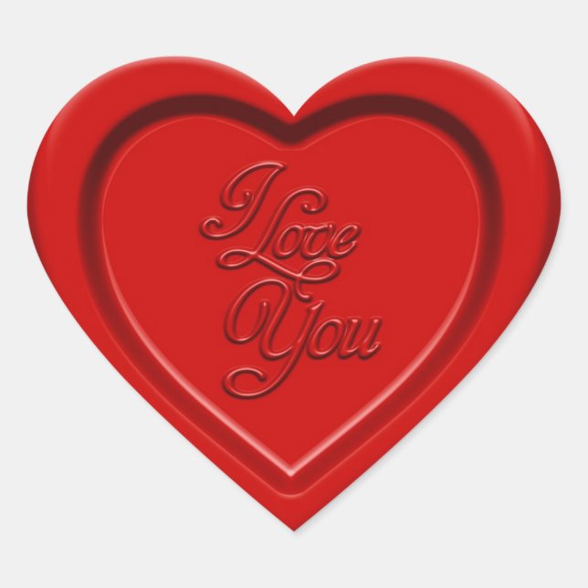 Embossed I Liebe You Red Heart Herz-Aufkleber (Vorderseite)