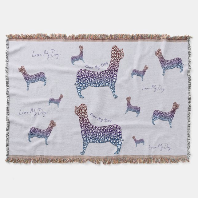 Embossed Indigo Gradient Paw Print Dog Outline Decke (Vorderseite)
