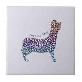 Embossed Indigo Gradient Paw Print Dog Outline Fliese