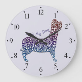Embossed Indigo Gradient Paw Print Dog Outline Große Wanduhr