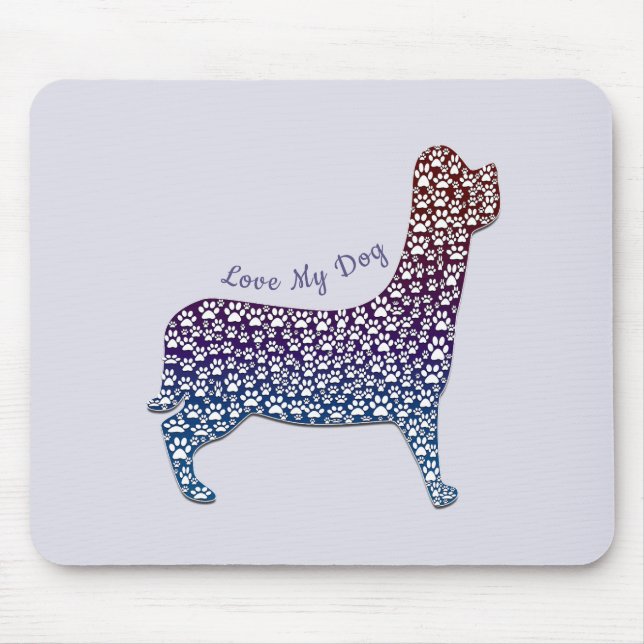 Embossed Indigo Gradient Paw Print Dog Outline Mousepad (Vorne)