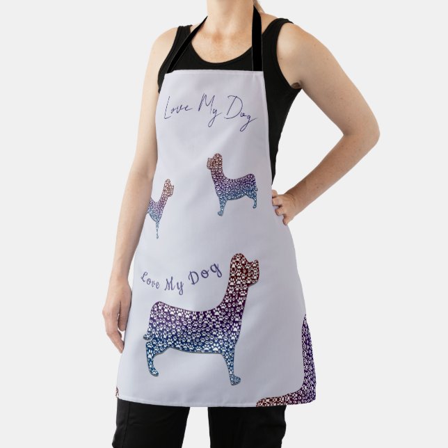Embossed Indigo Gradient Paw Print Dog Outline Schürze (InSitu)