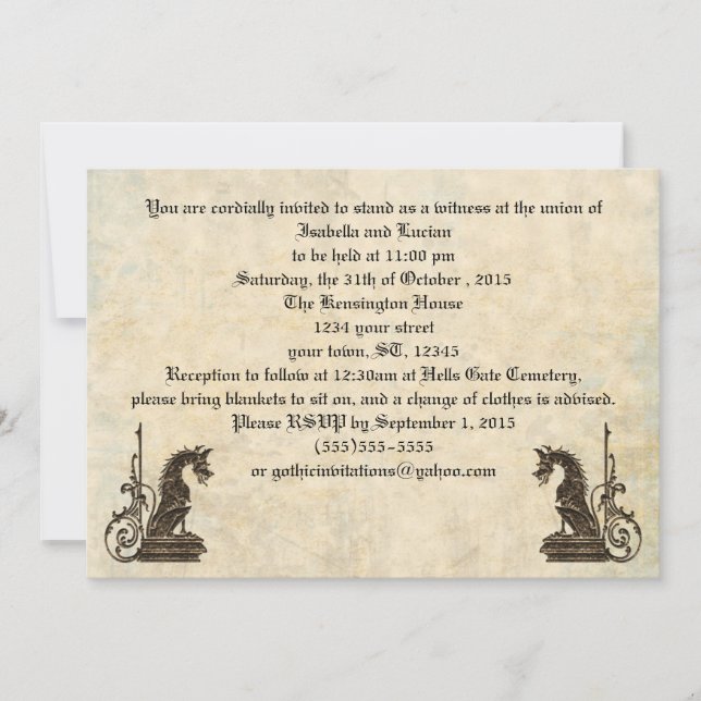 Embossed Look Dragons Goth Wedding Einladungen (Vorderseite)