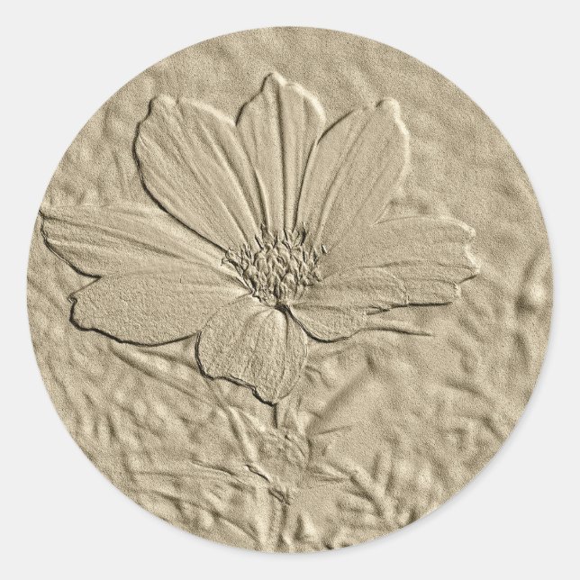 Embossed Look Gold Cosmos Blume Runder Aufkleber (Vorderseite)