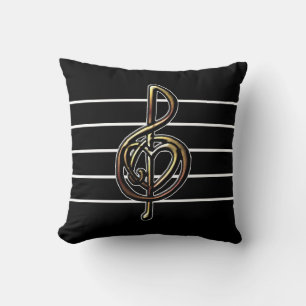Embossed Look Treble Clef und Herz Black & White Kissen