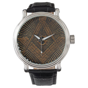 Embossed Masonic Platz und Kompass Armbanduhr