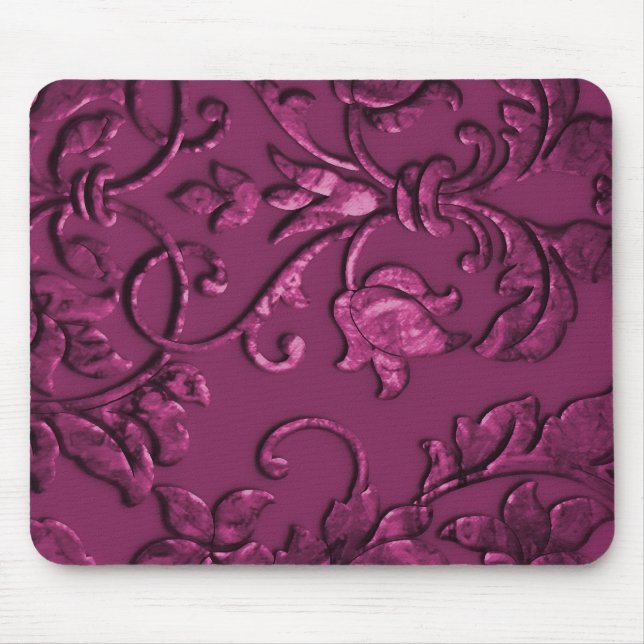 Embossed Metallic Damask Raspberry Mousepad (Vorne)