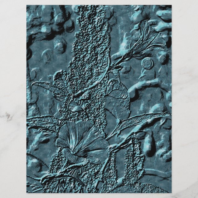 Embossed Morning Glory Blue Floral Scrapbook Paper (Vorderseite)
