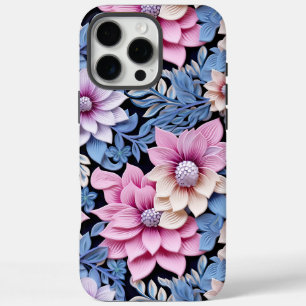Embossed Pink Florals iPhone 16 Pro Max Hülle