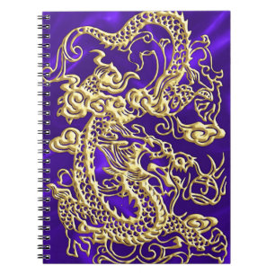Embosses Gold Dragon auf Lila Satin Print Notizblock