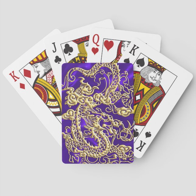 Embosses Gold Dragon auf Lila Satin Print Spielkarten (Rückseite)