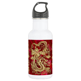 Embosses Gold Dragon auf Red Satin Print Edelstahlflasche