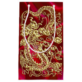 Embosses Gold Dragon auf Red Satin Print Kleine Geschenktüte