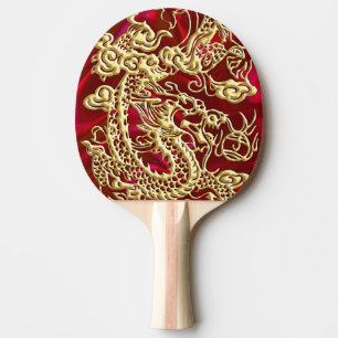 Embosses Gold Dragon auf Red Satin Print Tischtennis Schläger