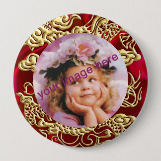 Embosses Gold Dragon auf Red Satin Texture Print Button