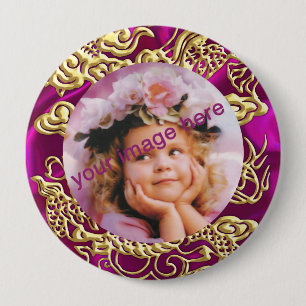Embosses Gold Dragon auf Red Satin Textured Print Button