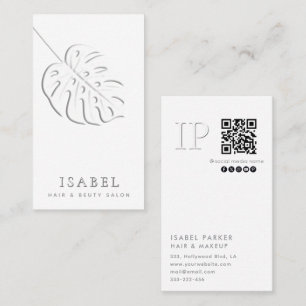 Embosses Monstera-Blatt-Monogramm Qr-Code Visitenkarte