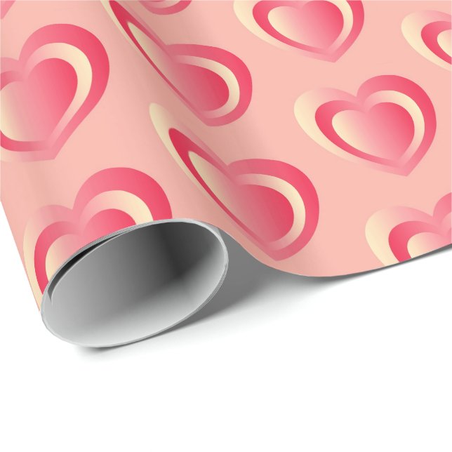 Embosses Satinherz - Korallenrosa Geschenkpapier (Rolleneckpunkt)