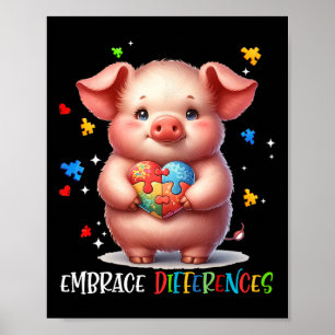 Embrace Differenzen Puzzle Heart Pig Autism Awaren Poster