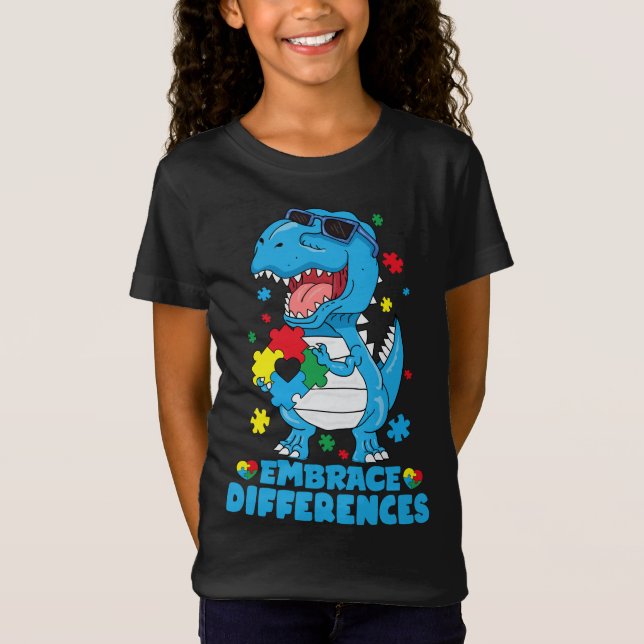 Embrace Differenzen T Rex Dinosaur Autismus Awaren T-Shirt (Vorderseite)